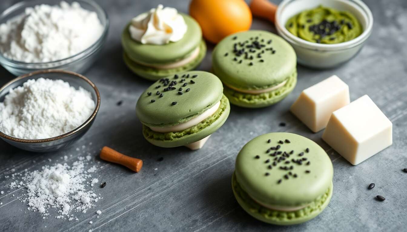 Recette de Macaron au Thé Matcha et Sésame Noir