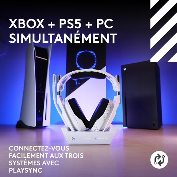 Logitech G Astro A50 X Casque Gaming sans Fil Lightspeed + Station d'accueil, Pro-G GRAPHÈNE, PLAYSYNC pour la Xbox Series X|S + PS5 + PC/Mac, Bluetooth, Dispositif de Relais HDMI 2.1, Blanc