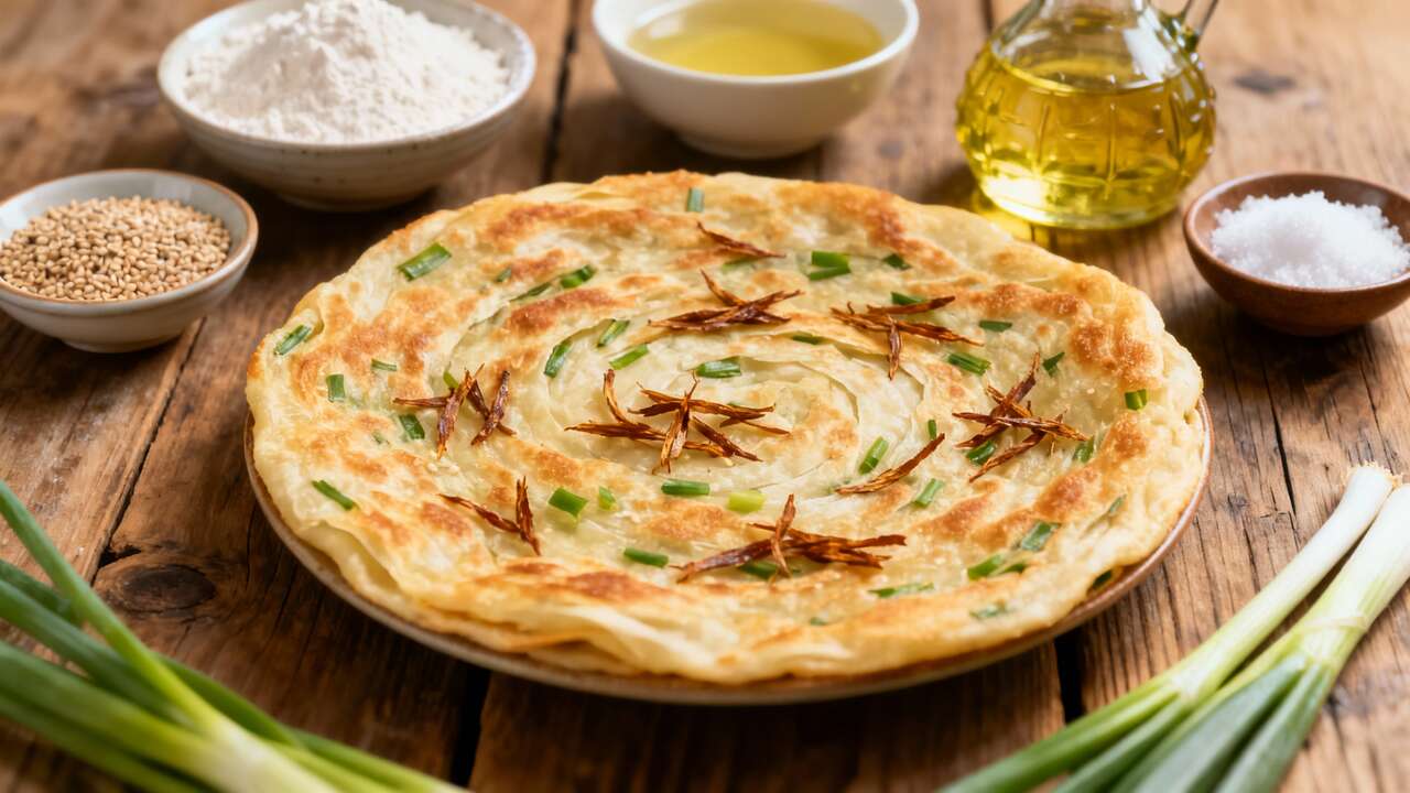 Recette de galette à la ciboule (scallion pancake)