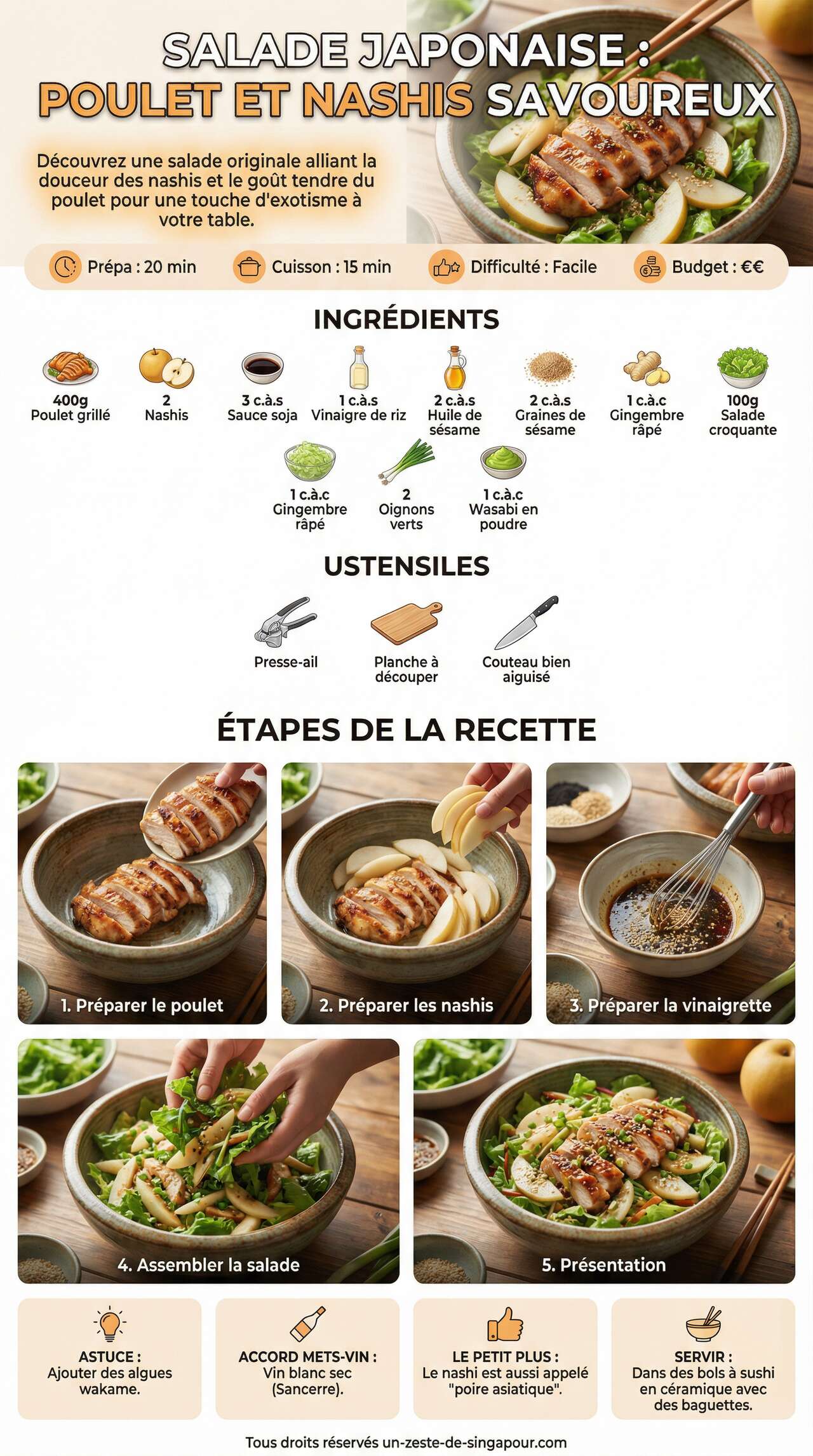 Fiche recette Salade japonaise : poulet et nashis savoureux