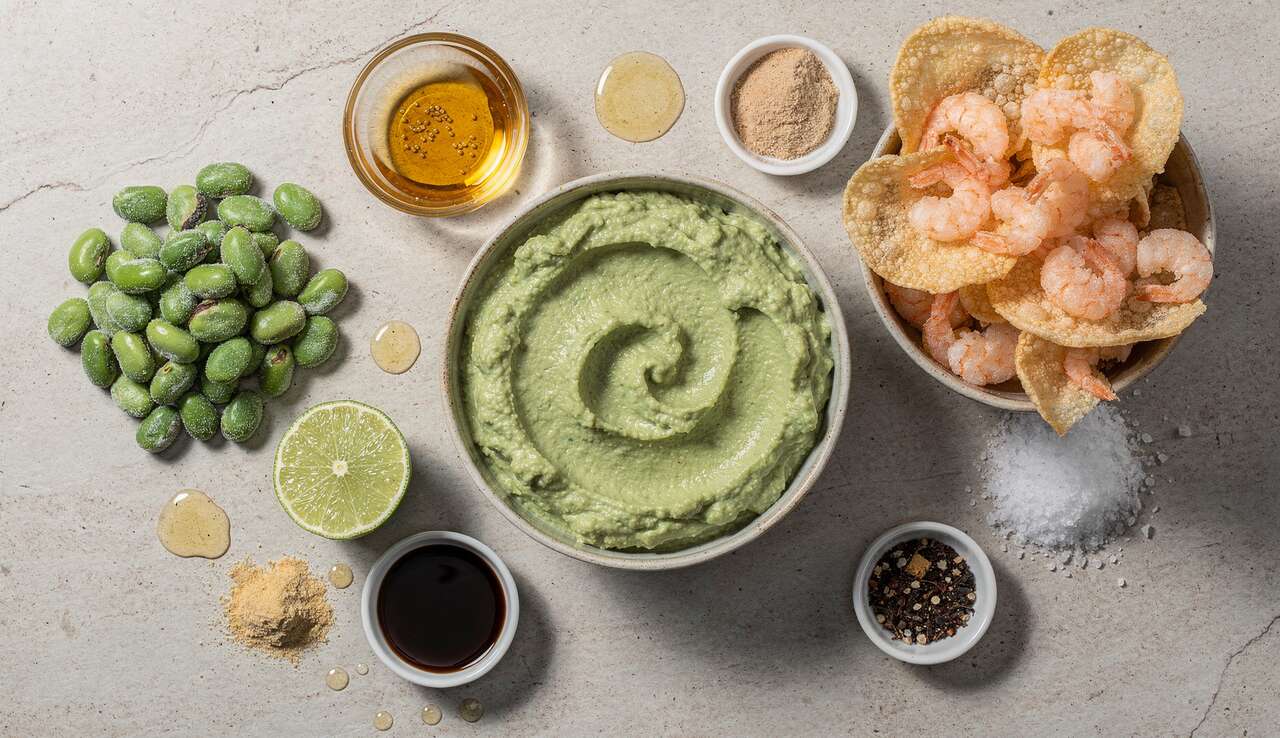 Recette : dips d'edamame et chips de crevette délicieux