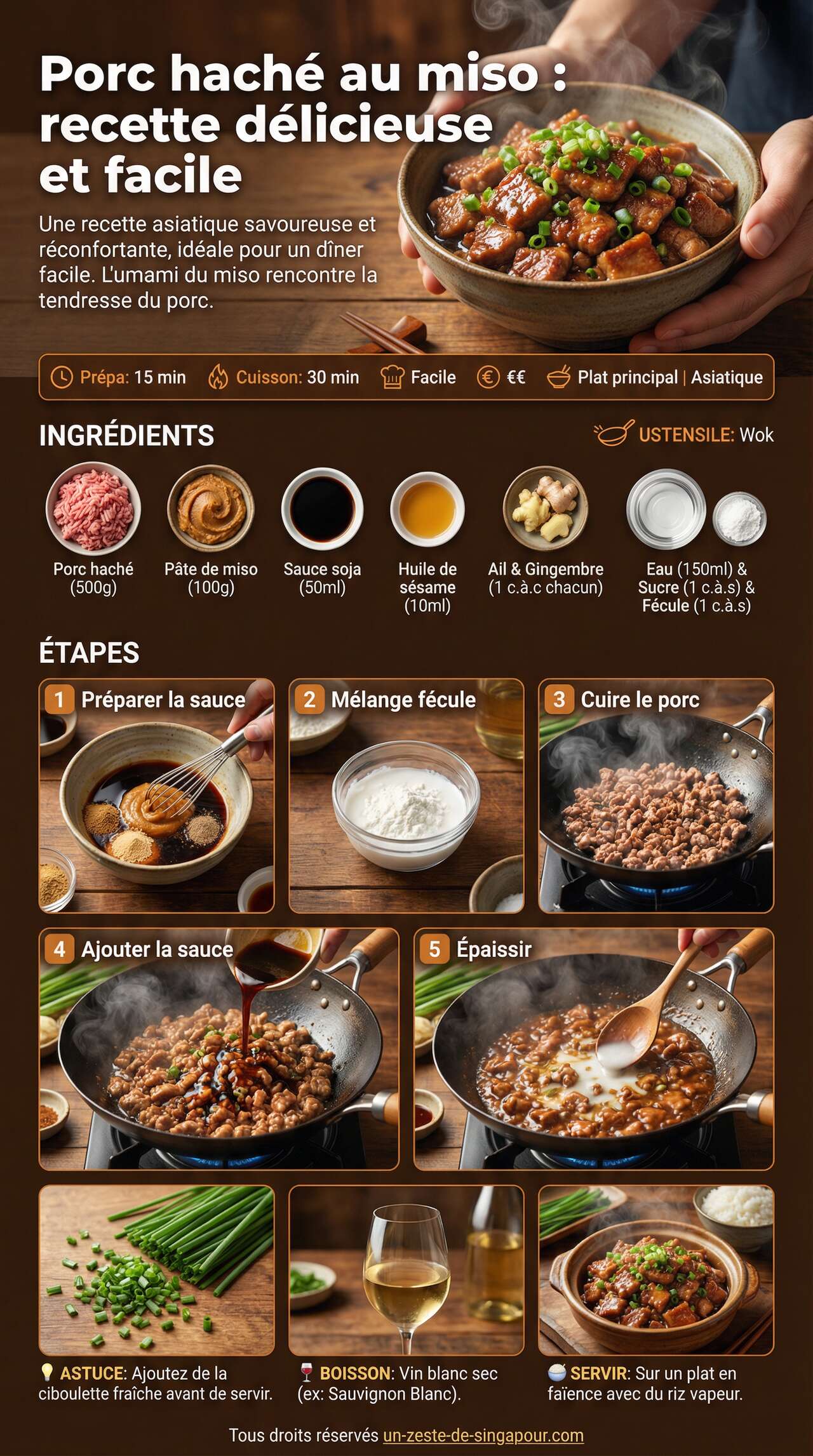 Fiche recette Porc hach&eacute; au miso : recette d&eacute;licieuse et facile