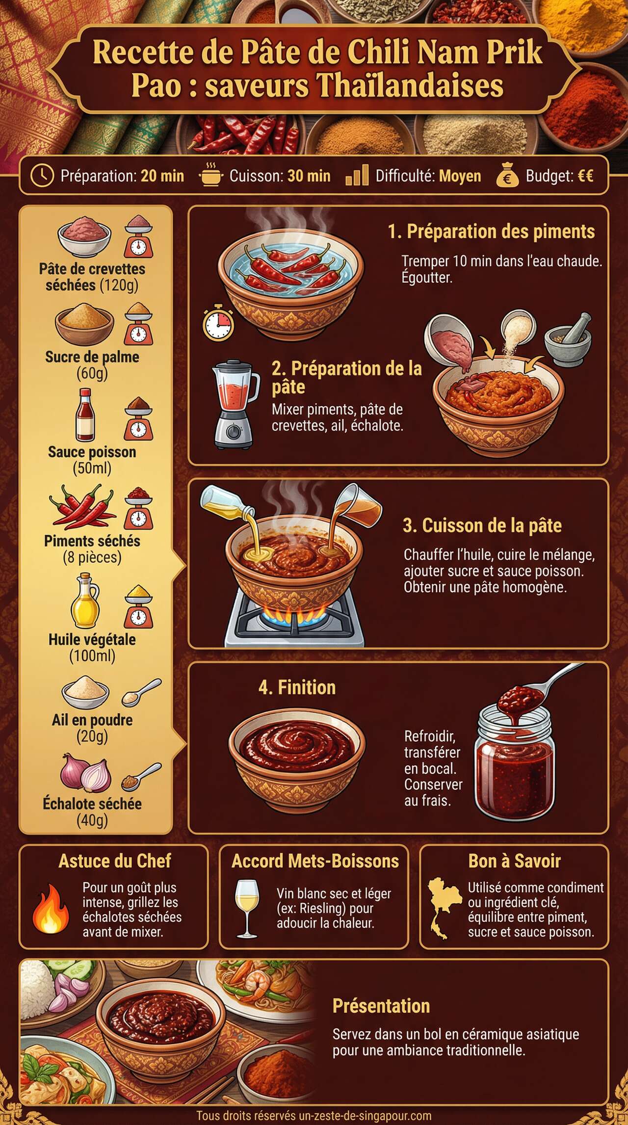 Fiche recette Recette de P&acirc;te de Chili Nam Prik Pao : saveurs Tha&iuml;landaises