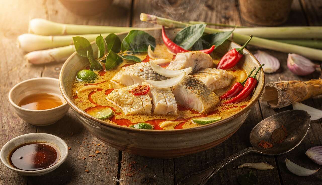 Soupe de poisson au lait de coco et curry : recette de la bouillabaisse khmère