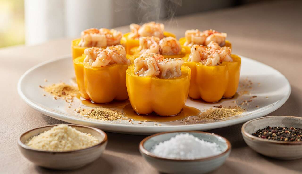Poivrons farcis aux crevettes façon dim sum