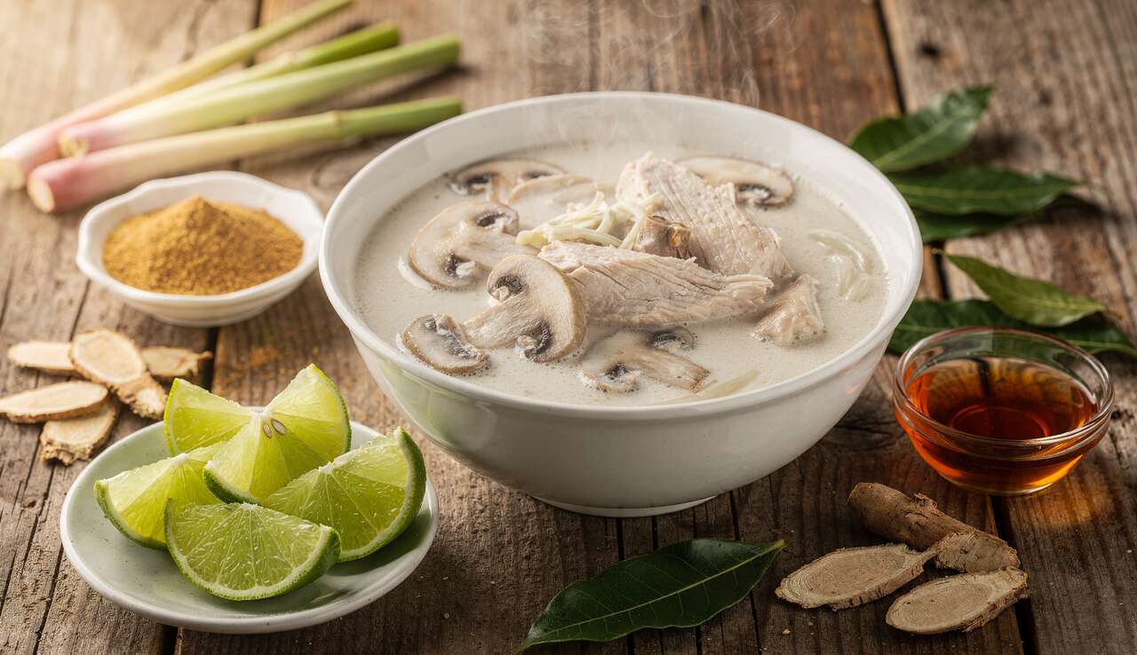 Soupe Tom Kha Gai : recette au lait de coco, citronnelle et poulet