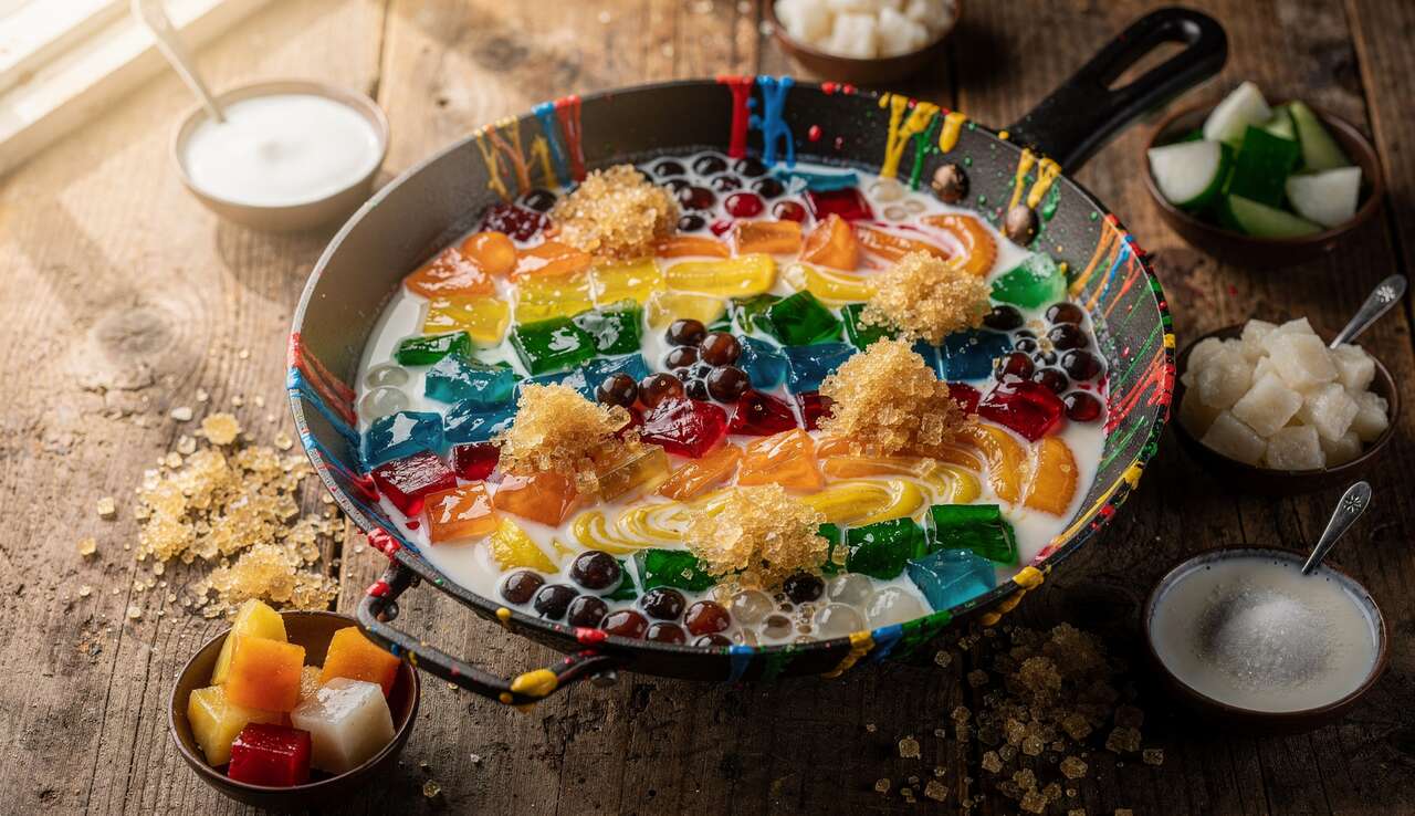 Dessert arc-en-ciel : recette facile au wok