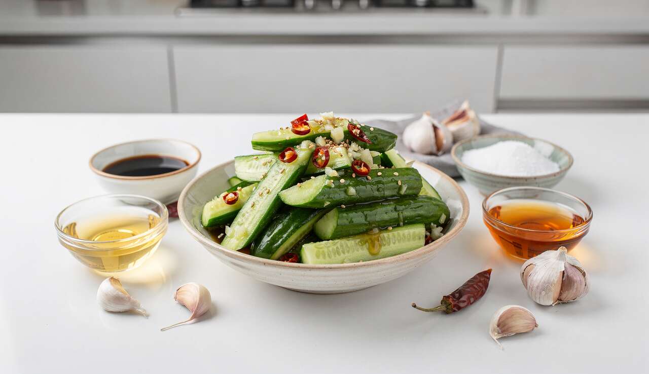Salade asiatique de concombre à l'ail : recette facile et rapide