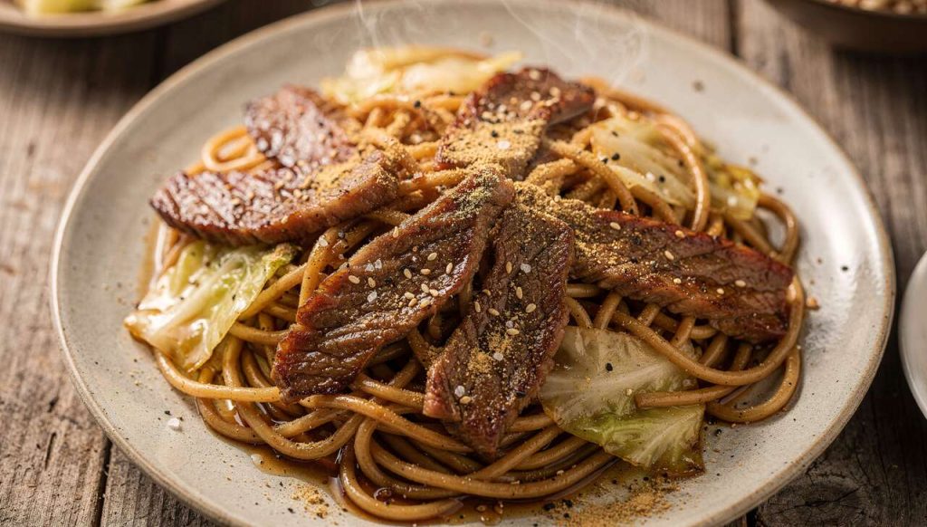 Nouilles sautées au bœuf, ail et chou : recette savoureuse