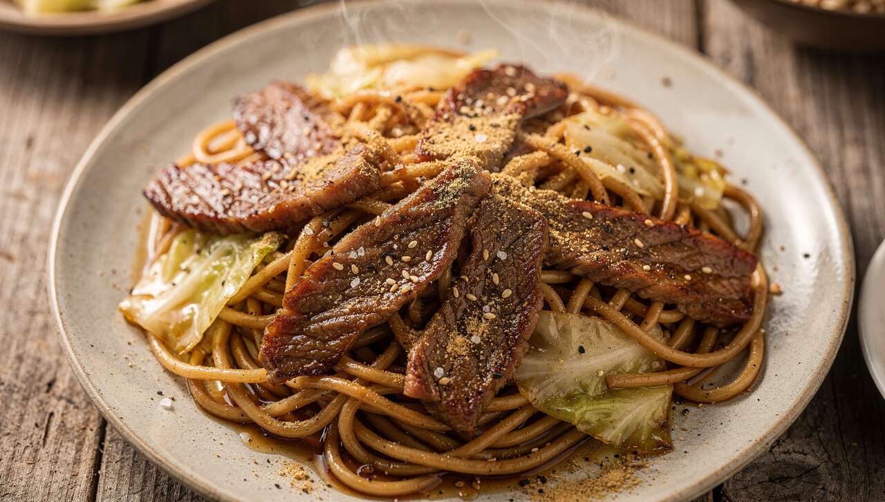 Nouilles sautées au bœuf, ail et chou : recette savoureuse