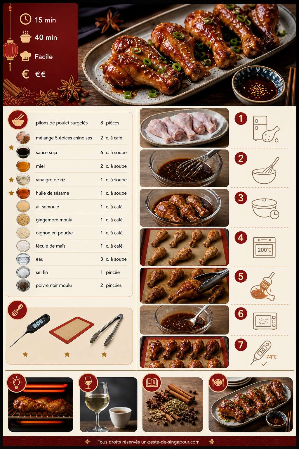 Fiche recette Pilons de poulet aux 5 épices chinoises : recette savoureuse et facile Fiche recette Pilons de poulet aux 5 épices chinoises : recette savoureuse et facile