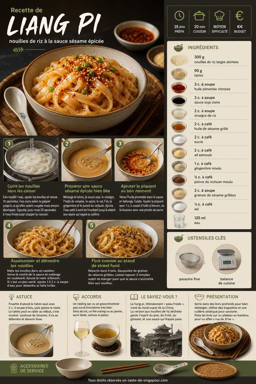Fiche recette Recette de liang pi : nouilles de riz à la sauce sésame épicée Fiche recette Recette de liang pi : nouilles de riz à la sauce sésame épicée