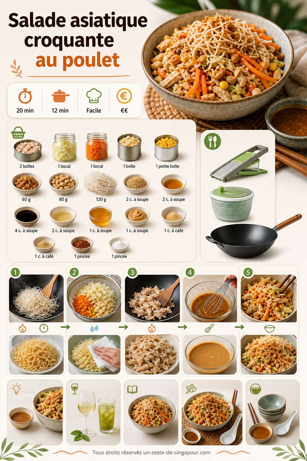 Fiche recette Salade asiatique croquante au poulet : recette facile et savoureuse