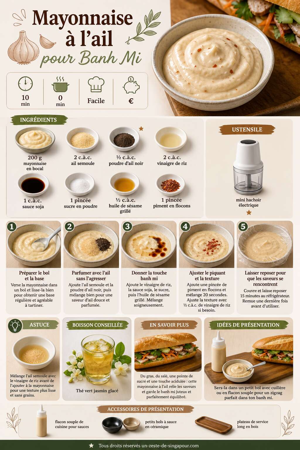 Fiche recette Recette : mayonnaise à l'ail pour Banh Mi Fiche recette Recette : mayonnaise à l'ail pour Banh Mi