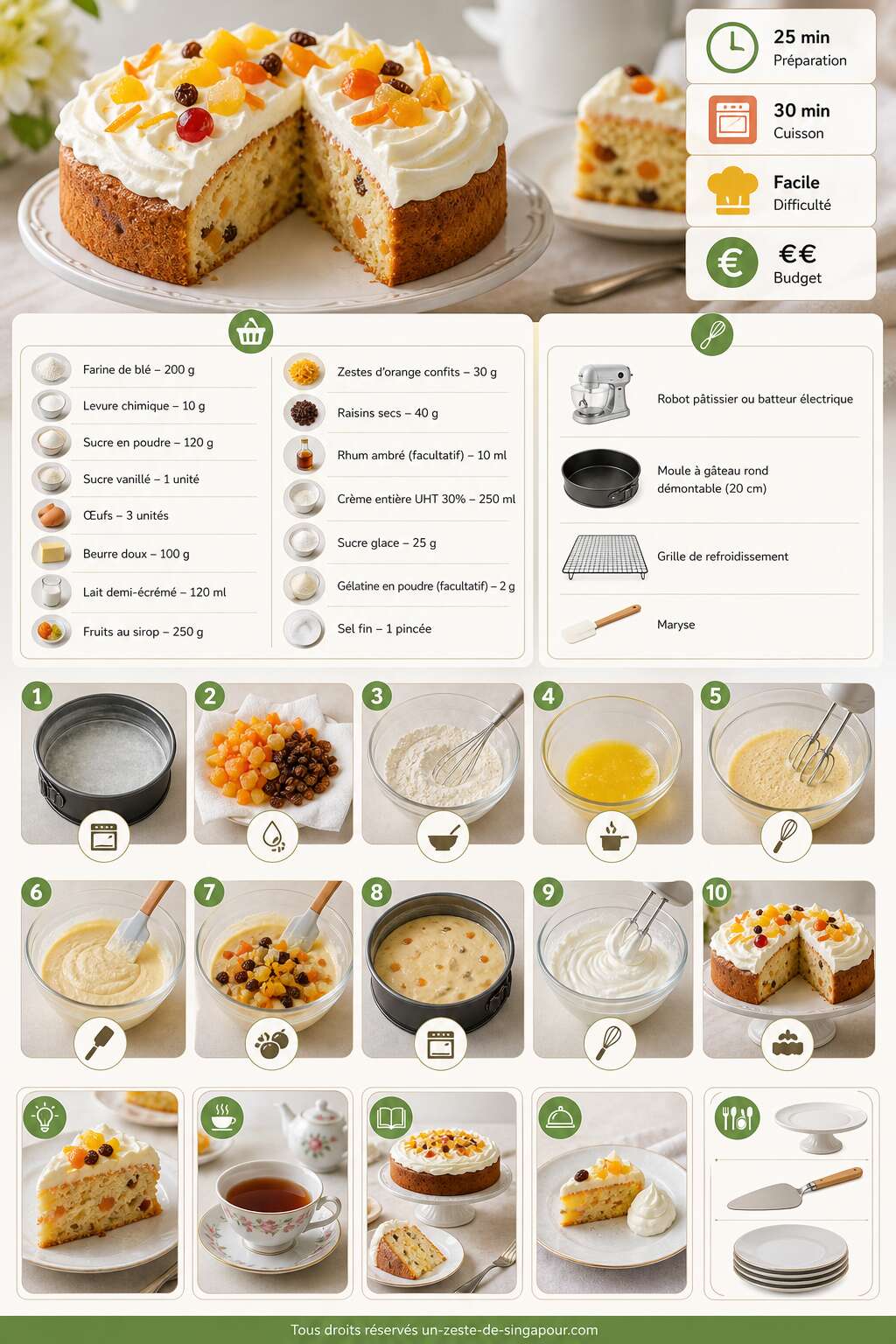 Fiche recette Gâteau aux fruits et crème fouettée : recette facile et savoureuse Fiche recette Gâteau aux fruits et crème fouettée : recette facile et savoureuse