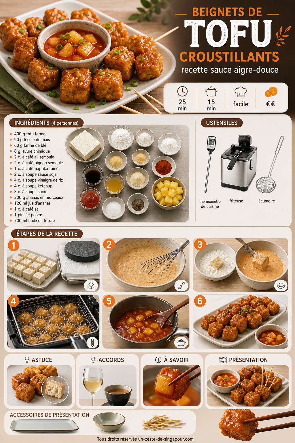 Fiche recette Beignets de tofu croustillants : recette sauce aigre-douce Fiche recette Beignets de tofu croustillants : recette sauce aigre-douce