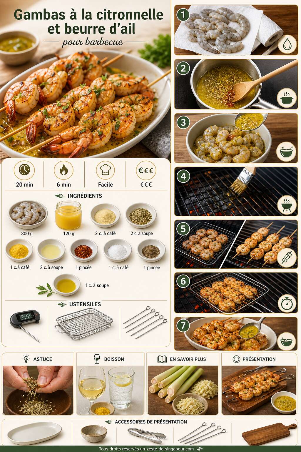 Fiche recette Gambas &agrave; la citronnelle et beurre d'ail pour barbecue