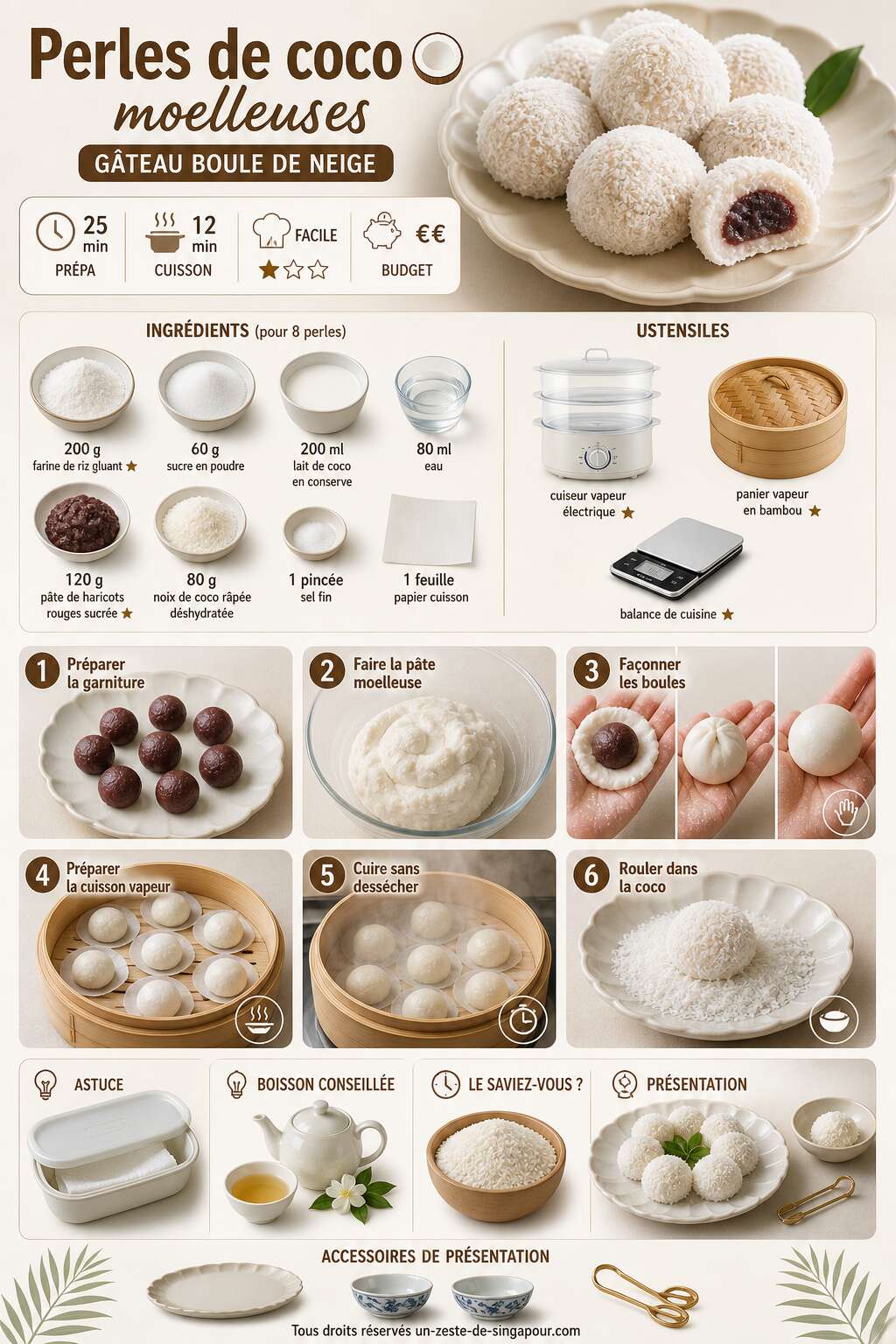 Fiche recette Recette des perles de coco moelleuses : gâteau boule de neige Fiche recette Recette des perles de coco moelleuses : gâteau boule de neige