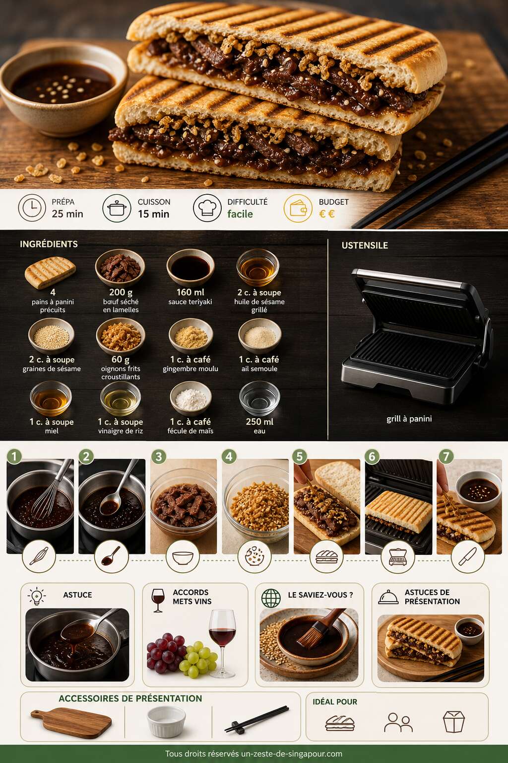 Fiche recette Recette Panini au bœuf Teriyaki : saveurs exotiques à découvrir Fiche recette Recette Panini au bœuf Teriyaki : saveurs exotiques à découvrir