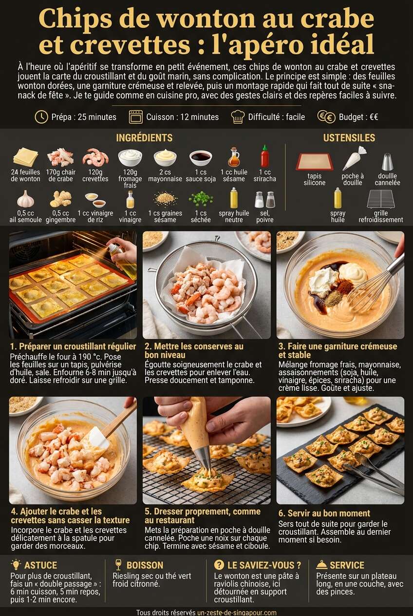 Fiche recette Chips de wonton au crabe et crevettes : l'apéro idéal Fiche recette Chips de wonton au crabe et crevettes : l'apéro idéal