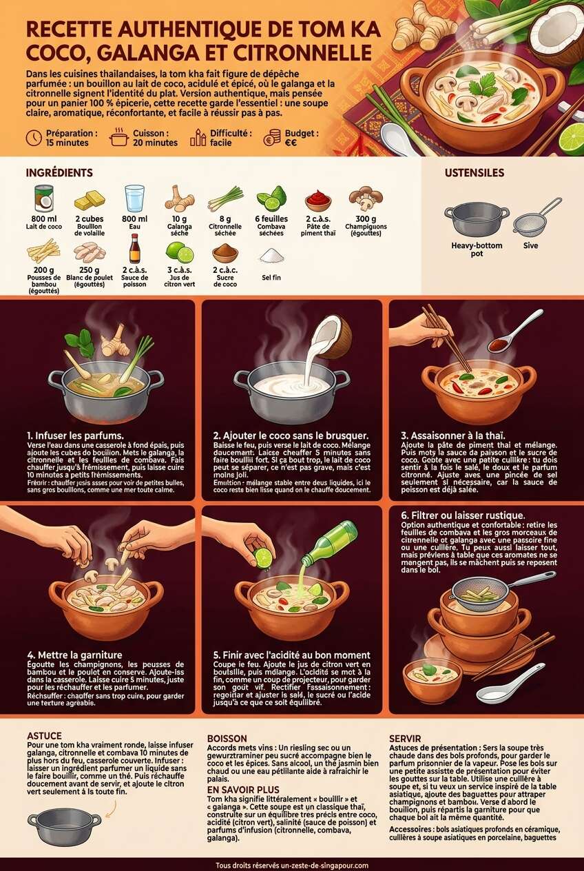 Fiche recette Recette authentique de Tom Ka coco, galanga et citronnelle