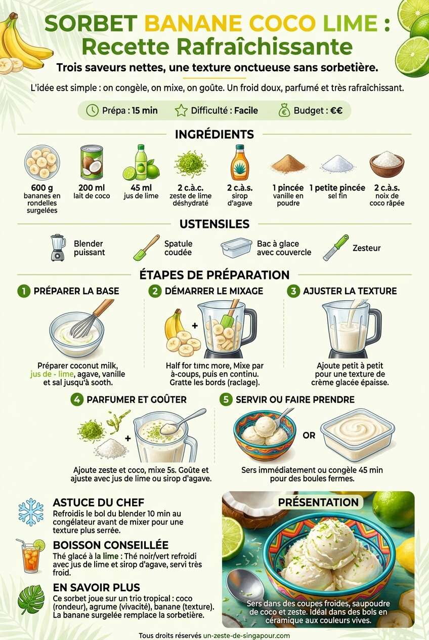Fiche recette Sorbet banane coco lime : recette rafra&icirc;chissante