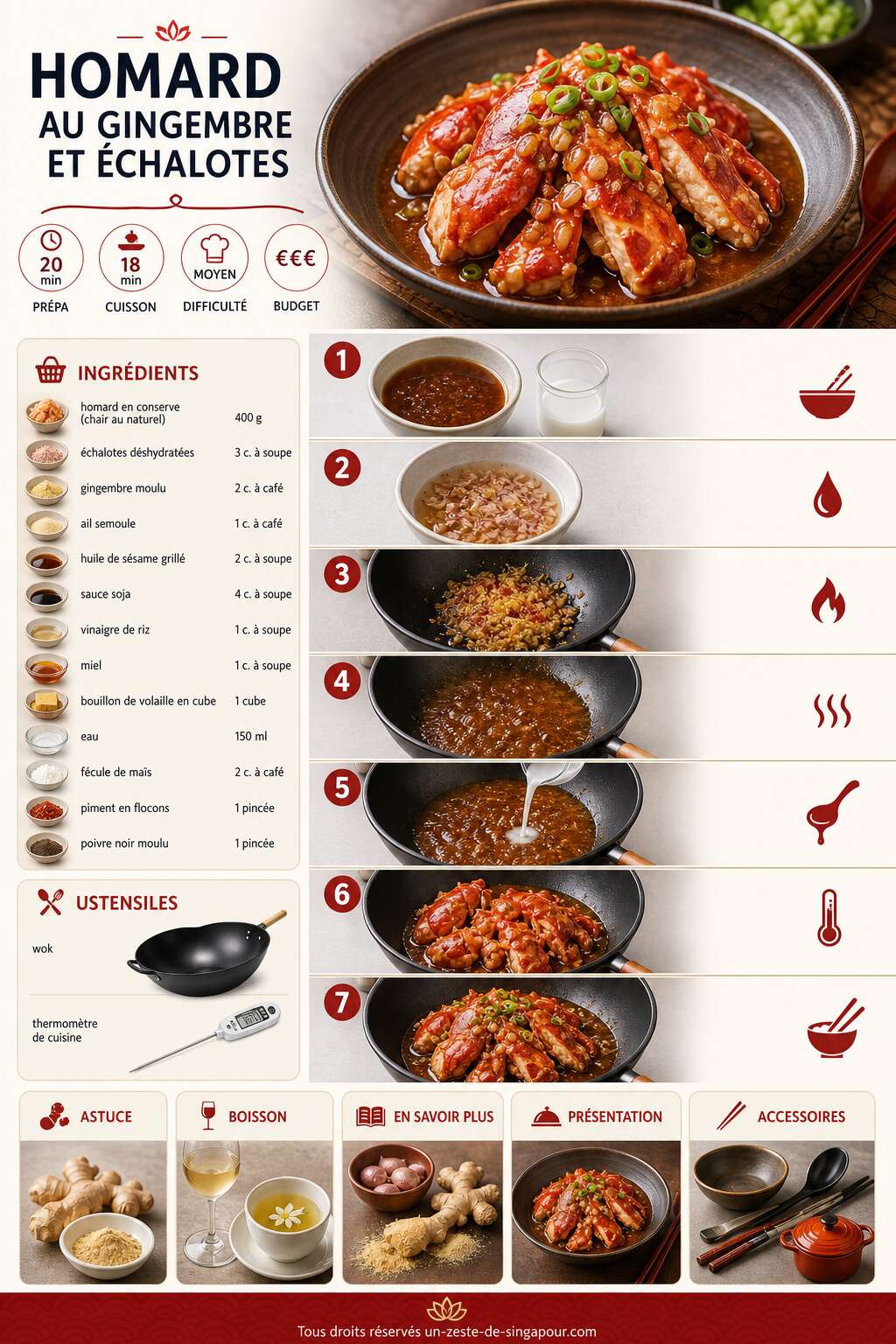Fiche recette Recette de homard au gingembre et &eacute;chalotes
