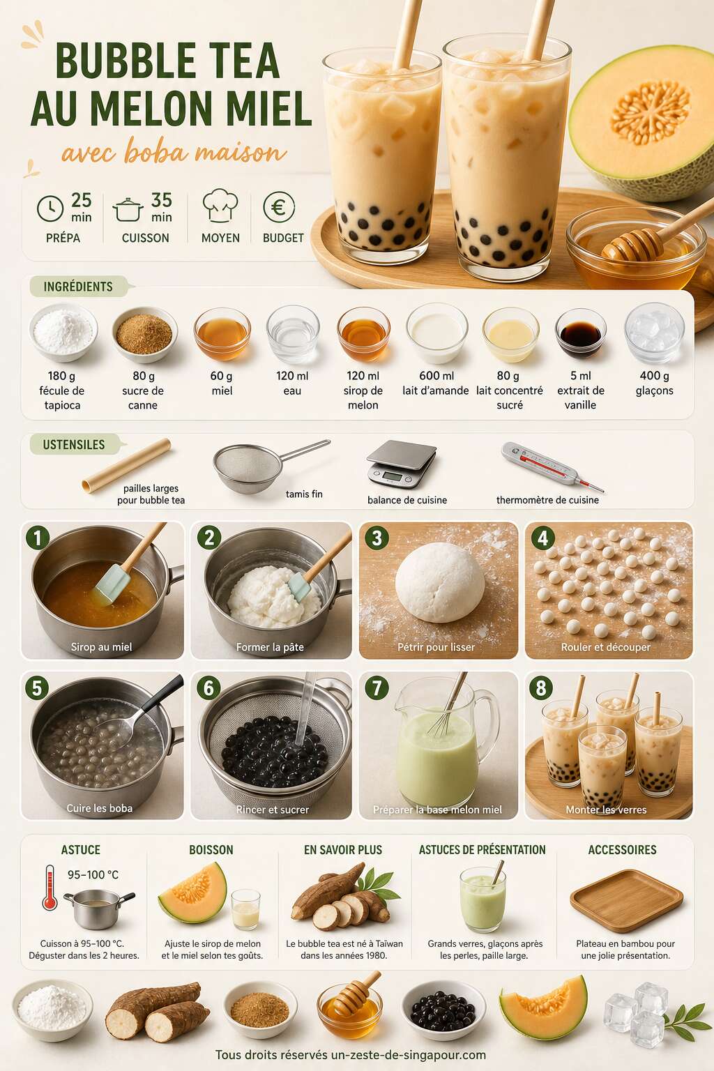 Fiche recette Recette de bubble tea au melon miel : cr&eacute;ez votre boba maison