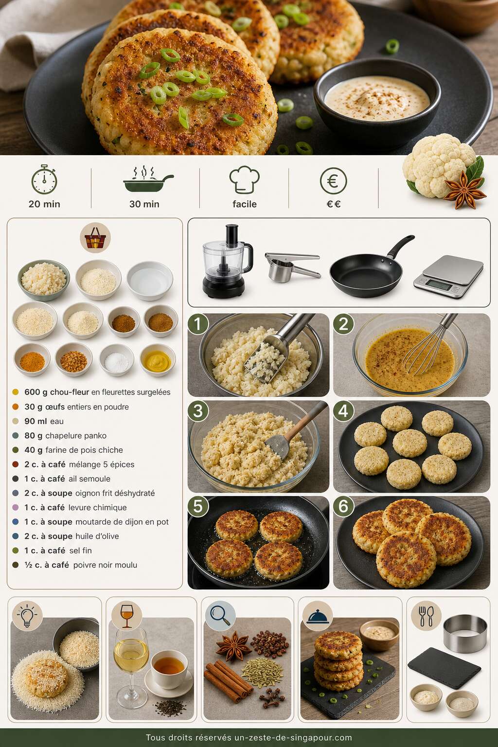 Fiche recette Galettes de chou-fleur aux 5 &eacute;pices : recette savoureuse et originale