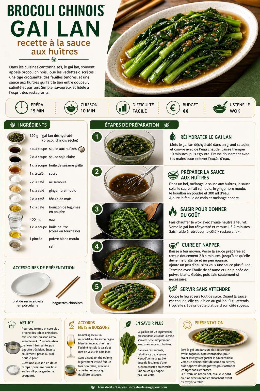 Fiche recette Brocoli chinois Gai Lan : recette &agrave; la sauce aux hu&icirc;tres