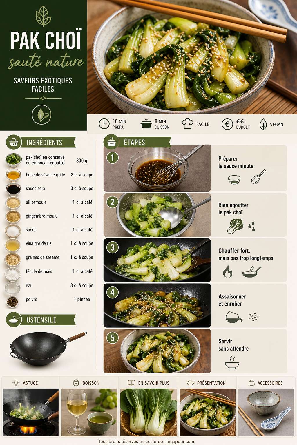 Fiche recette Recette de pak cho&iuml; saut&eacute; nature : saveurs exotiques faciles