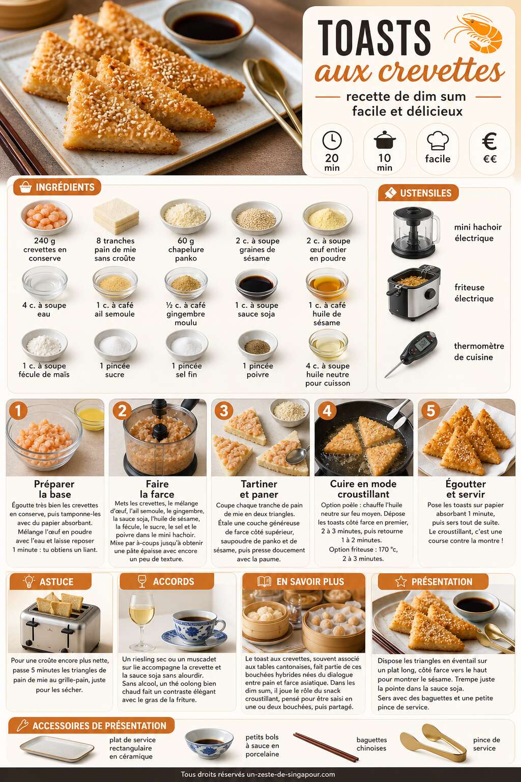 Fiche recette Toasts aux crevettes : recette de dim sum facile et délicieux Fiche recette Toasts aux crevettes : recette de dim sum facile et délicieux