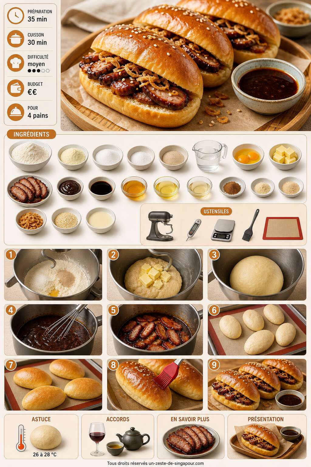 Fiche recette Pain au lait garni de porc Char Siu : la recette savoureuse