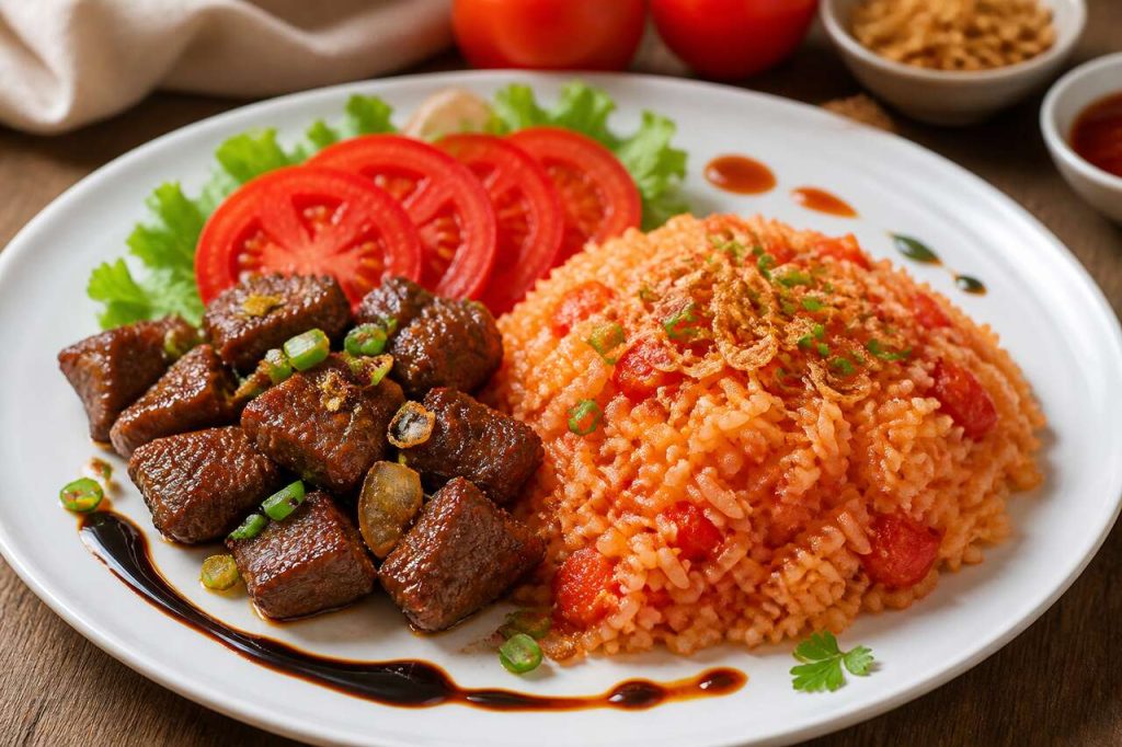 Recette du boeuf loc lac et riz sauté à la tomate