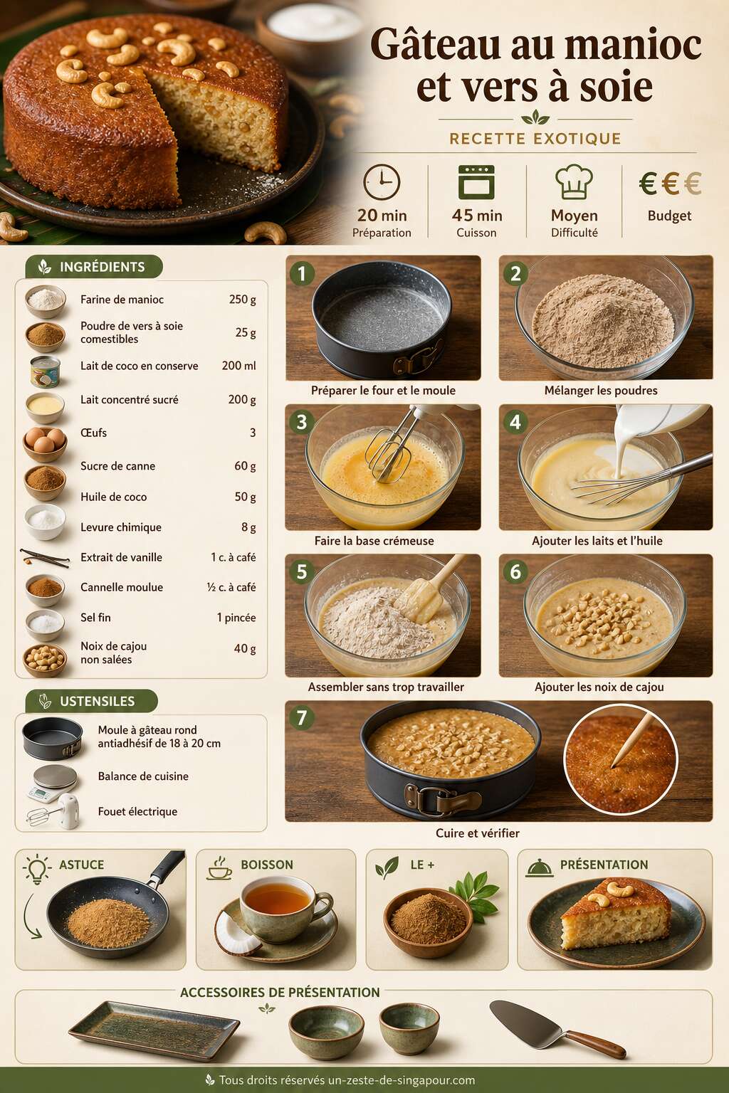 Fiche recette G&acirc;teau au manioc et vers &agrave; soie : recette exotique