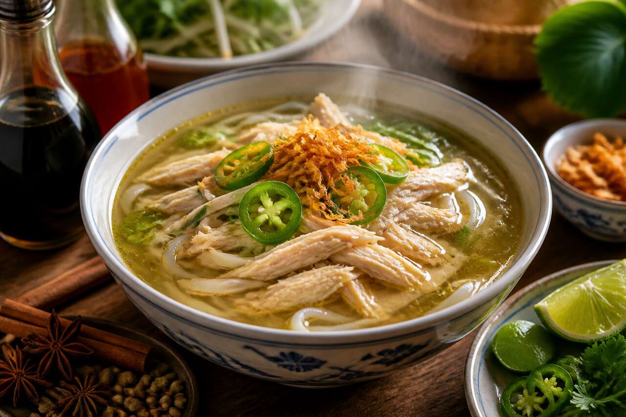 Recette soupe tonkinoise au poulet : pho ga authentique