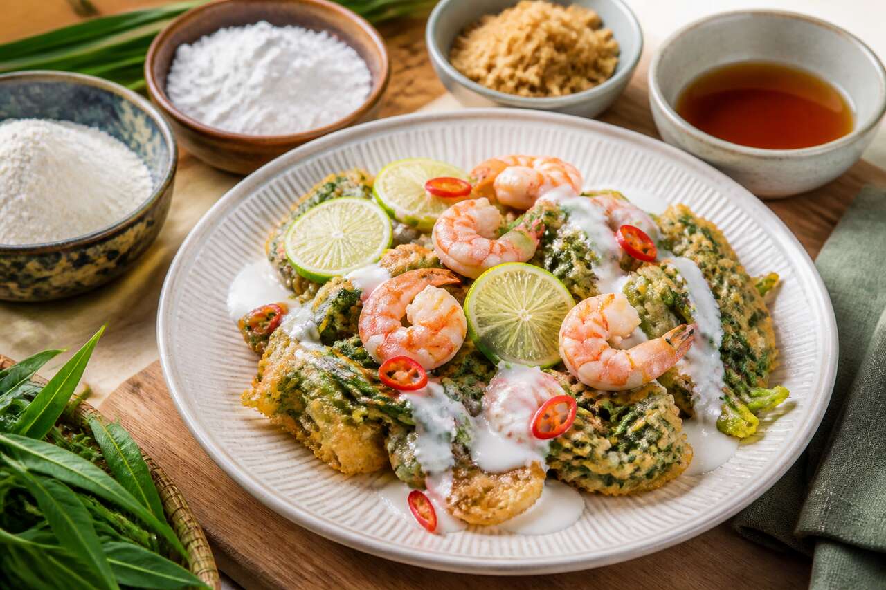 Recette : tempuras de liserons d'eau, sauce coco et crevettes