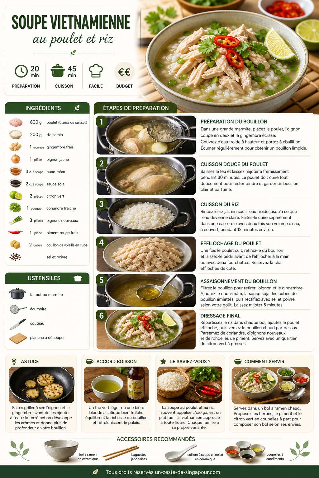 Fiche recette Recette soupe vietnamienne au poulet et riz