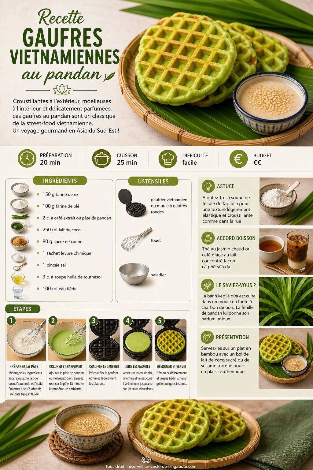 Fiche recette Recette gaufres vietnamiennes au pandan Fiche recette Recette gaufres vietnamiennes au pandan