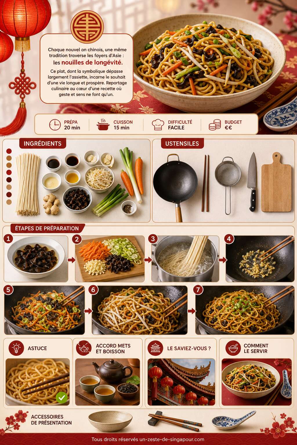 Fiche recette Recette de nouilles de longévité : un plat symbolique et savoureux Fiche recette Recette de nouilles de longévité : un plat symbolique et savoureux