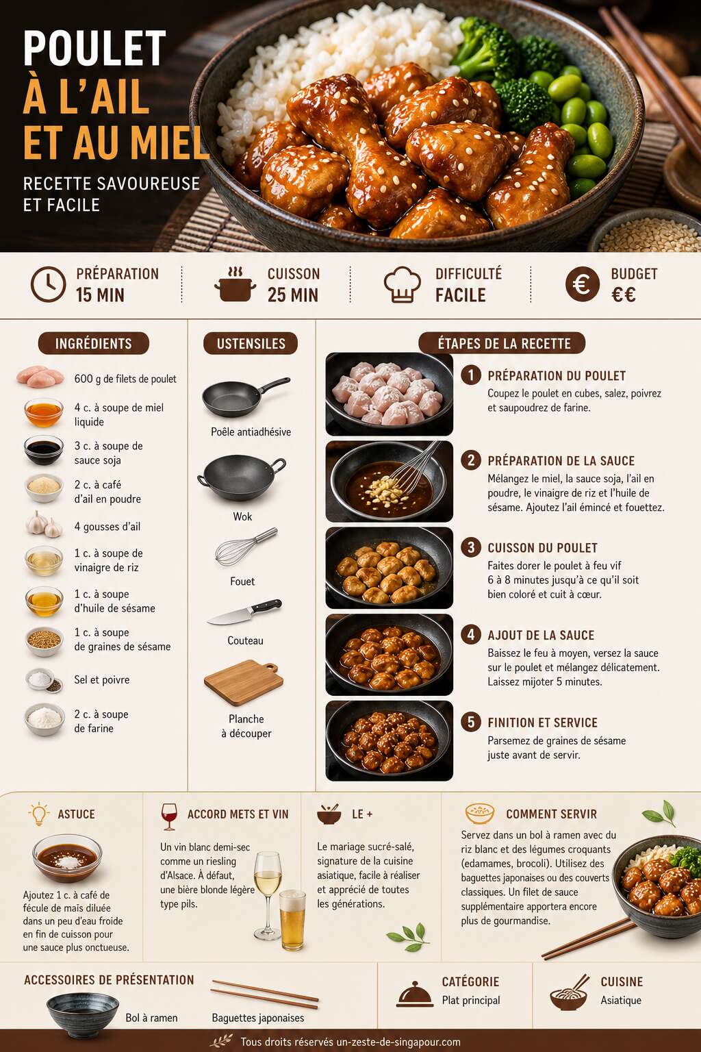 Fiche recette Poulet à l'ail et au miel : recette savoureuse et facile Fiche recette Poulet à l'ail et au miel : recette savoureuse et facile