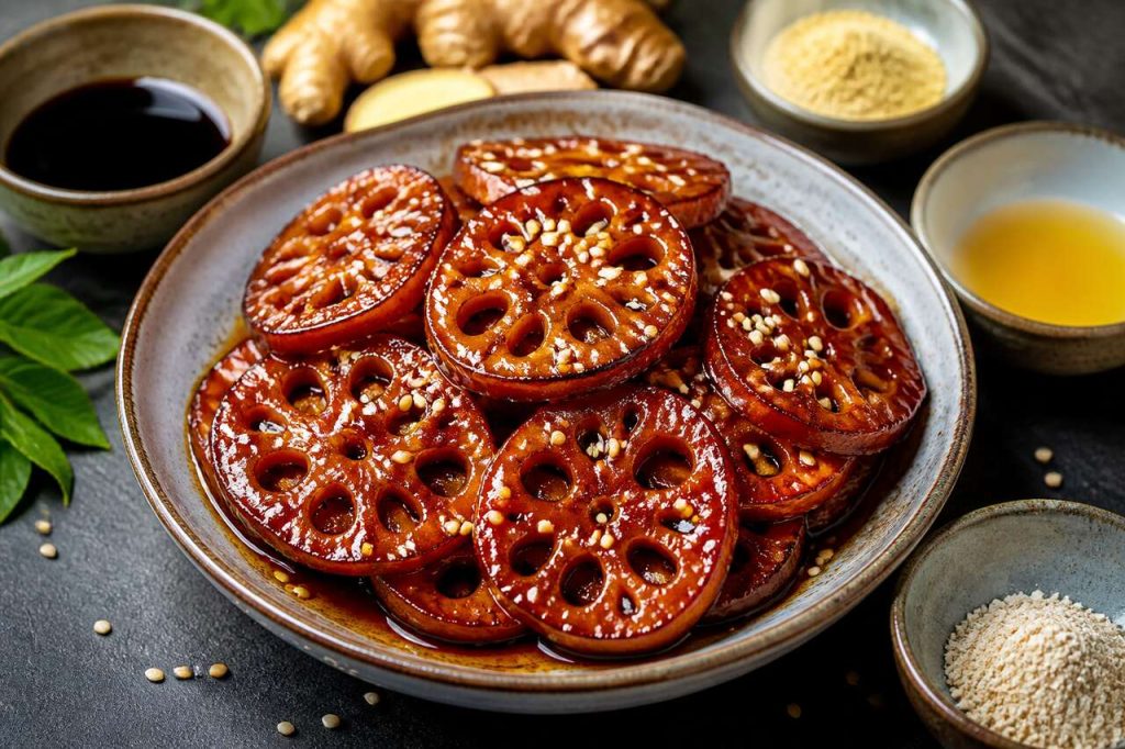 Racine de lotus braisée et caramélisée : recette savoureuse
