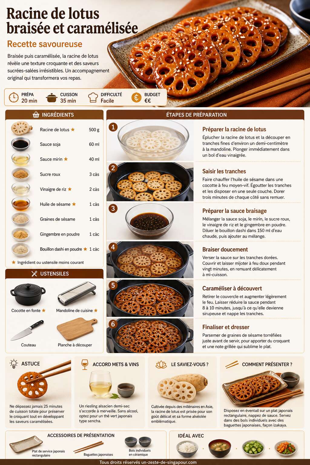 Fiche recette Racine de lotus braisée et caramélisée : recette savoureuse Fiche recette Racine de lotus braisée et caramélisée : recette savoureuse